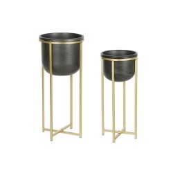 Set de pots de fleurs DKD Home Decor 28,5 x 28,5 x 65,5 cm 28 x 28 x 65 cm Noir Doré Métal