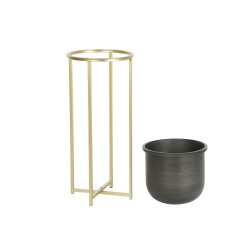 Set de pots de fleurs DKD Home Decor 28,5 x 28,5 x 65,5 cm 28 x 28 x 65 cm Noir Doré Métal