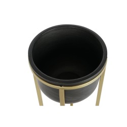 Set de pots de fleurs DKD Home Decor 28,5 x 28,5 x 65,5 cm 28 x 28 x 65 cm Noir Doré Métal