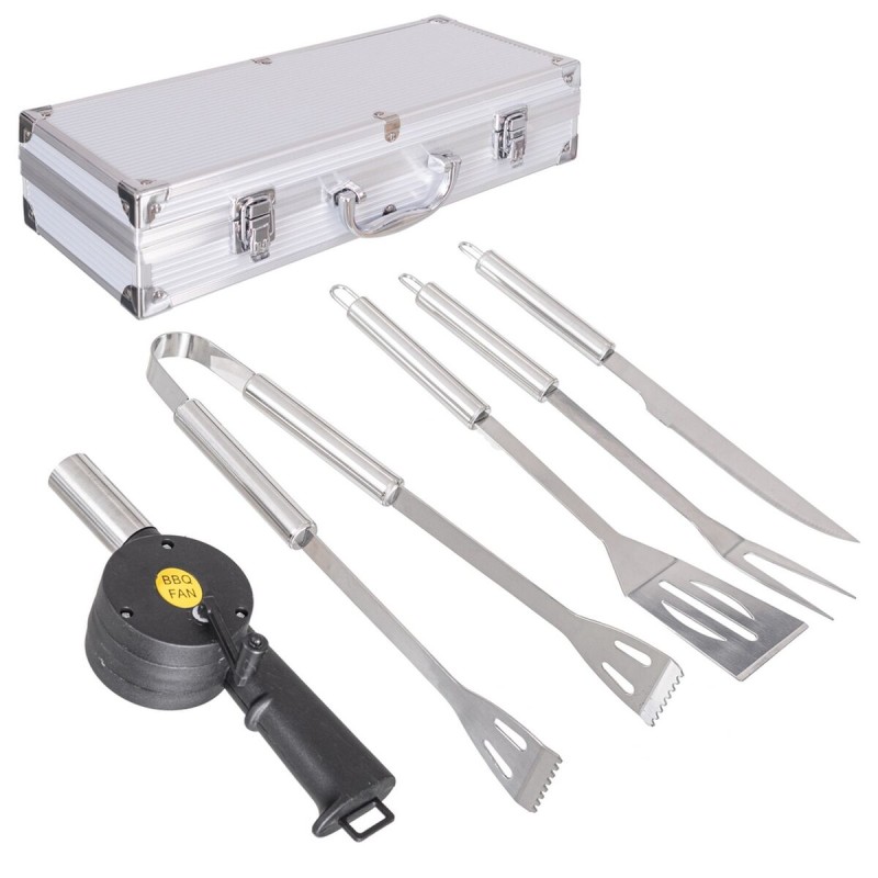 Kit d’Ustensiles pour Barbecue avec Mallette de Transport Acier inoxydable 37 x 15 x 8 cm