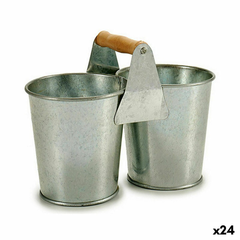 Cache-pot Double Marron Argenté Bois Zinc 20 x 15 x 10,2 cm (24 Unités)