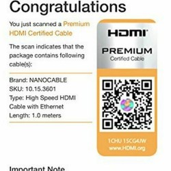 Câble HDMI NANOCABLE HDMI V2.0, 1m 10.15.3601 V2.0 4K 1 m Noir