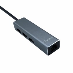 Hub USB Aisens Conversor USB 3.0 a ethernet gigabit 10/100/1000 Mbps + Hub 3 x USB 3.0, Gris, 15 cm