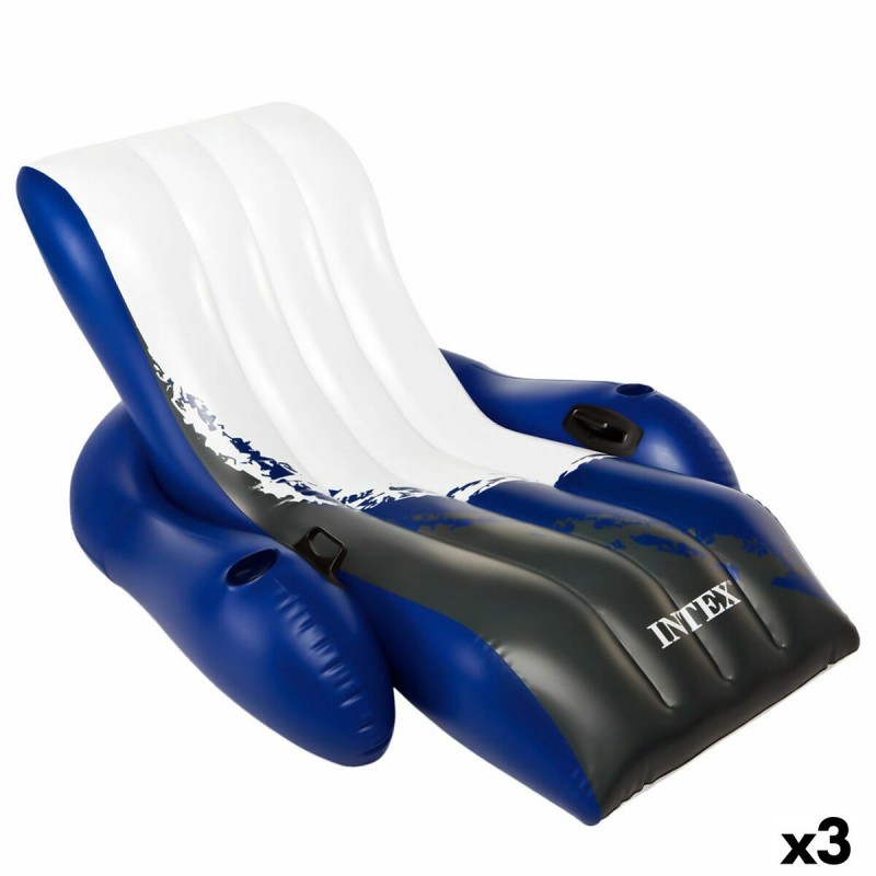 Fauteuil de piscine gonflable Intex Floating Recliner Bleu Blanc 180,3 x 66 x 134,6 cm (3 Unités)