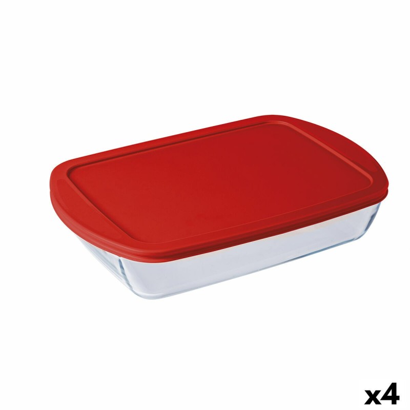 Boîte à repas rectangulaire avec couvercle Ô Cuisine Cook & store Transparent Silicone verre (4,5 L) (4 Unités)