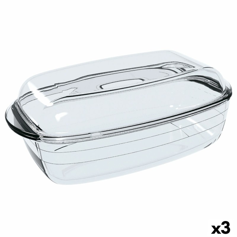 Moule pour four Ô Cuisine Rectangulaire Avec couvercle 37,5 x 22,5 x 10,6 cm Transparent (3 Unités)