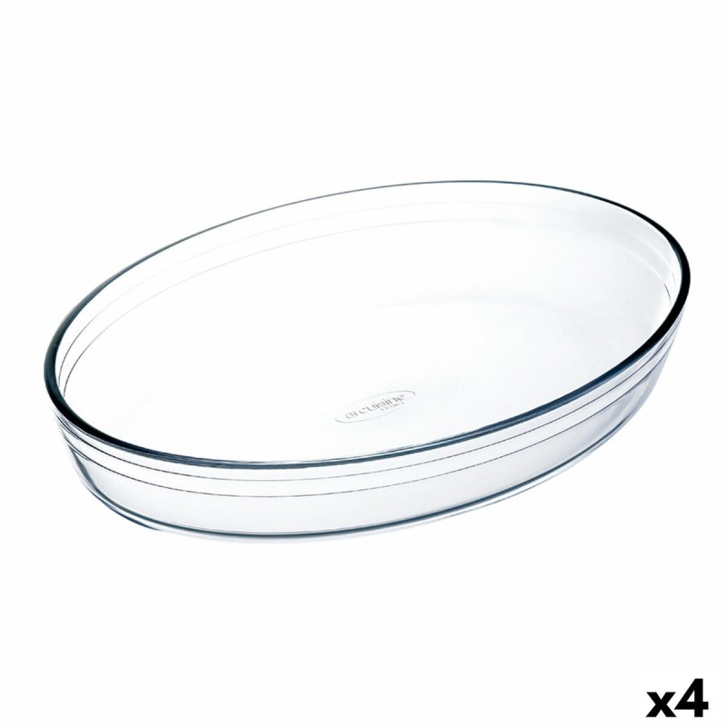 Plat de Four Ô Cuisine   Ovale 30 x 21 x 7 cm Transparent verre (4 Unités)