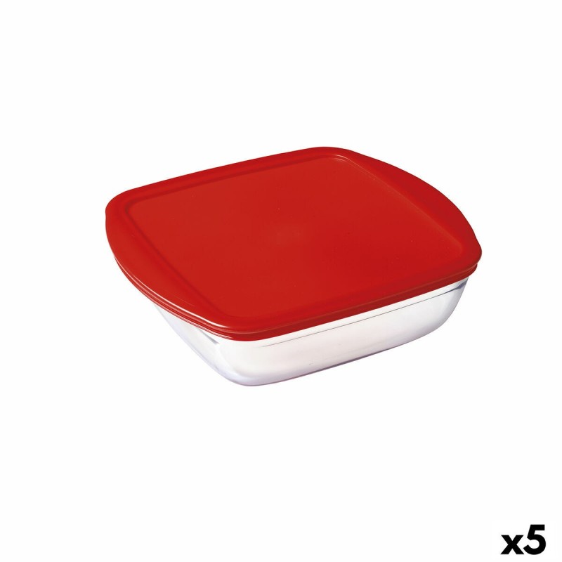 Panier-repas carré avec couvercle Ô Cuisine Cook&store Ocu Rouge 25 x 22 x 7 cm 2,2 L Silicone verre (5 Unités)