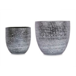 Set de pots Ø 20 cm Ø 25 cm 2 Pièces Gris Argenté Céramique