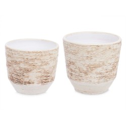 Set de pots Ø 20 cm Ø 25 cm 2 Pièces Blanc Beige Céramique