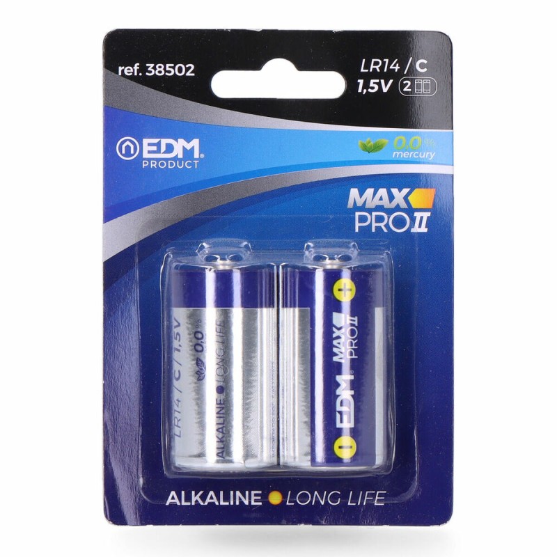 Piles Alcalines EDM Max Pro II Long Life LR14 1,5 V Type C (2 Unités)