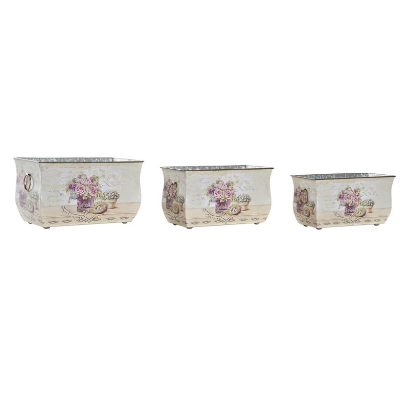 Set de pots DKD Home Decor 31 x 18 x 17,5 cm Rose Métal Fleurs Shabby Chic