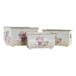 Set de pots DKD Home Decor 31 x 18 x 17,5 cm Rose Métal Fleurs Shabby Chic