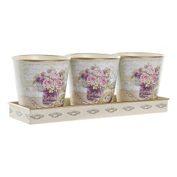 Set de pots DKD Home Decor 38 x 12 x 14 cm Beige Rose PVC Shabby Chic (3 Pièces)