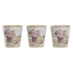 Set de pots DKD Home Decor 38 x 12 x 14 cm Beige Rose PVC Shabby Chic (3 Pièces)