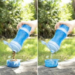 Bouteille avec Distributeur d'Eau et d'Aliments pour Animaux 2 en 1 InnovaGoods Bleu Silicone (Reconditionné A+)