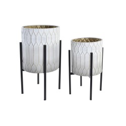 Set de pots DKD Home Decor Noir Doré Métal Blanc Bicolore Moderne (31 x 31 x 58 cm)