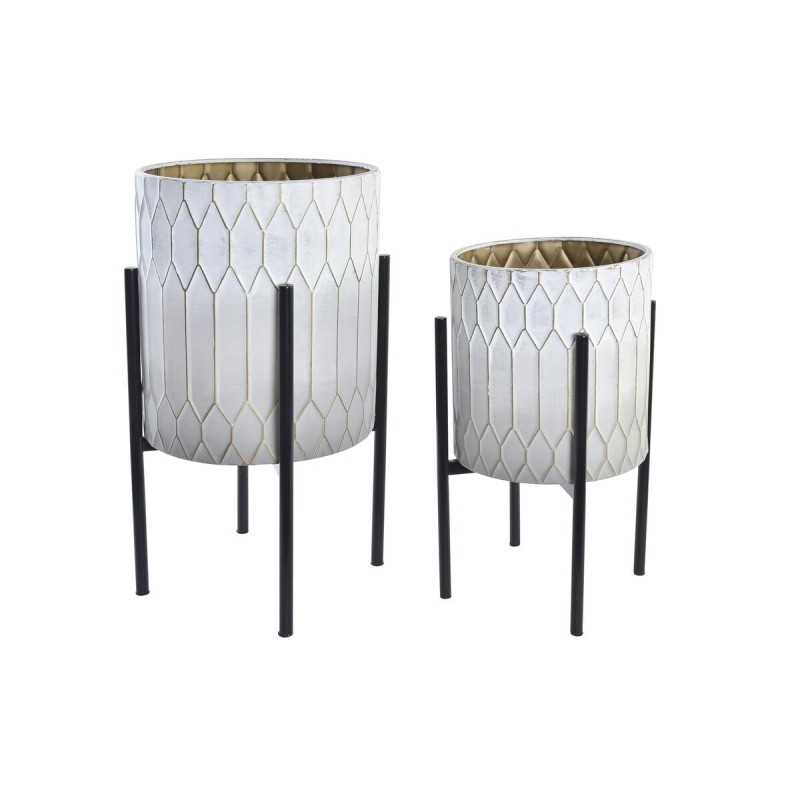 Set de pots DKD Home Decor Noir Doré Métal Blanc Bicolore Moderne (31 x 31 x 58 cm)