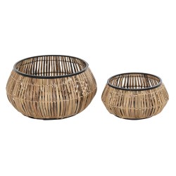 Set de pots DKD Home Decor Naturel Noir Métal Rotin (50 x 50 x 25,4 cm)