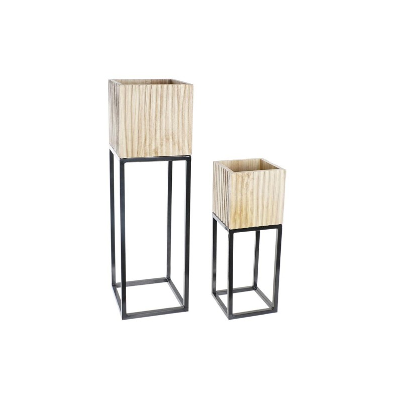 Set de pots de fleurs DKD Home Decor Naturel Noir Métal Bois Loft (23 x 23 x 80 cm) (2 pcs)