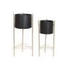 Set de pots de fleurs DKD Home Decor Noir Doré Métal 30 x 30 x 70 cm