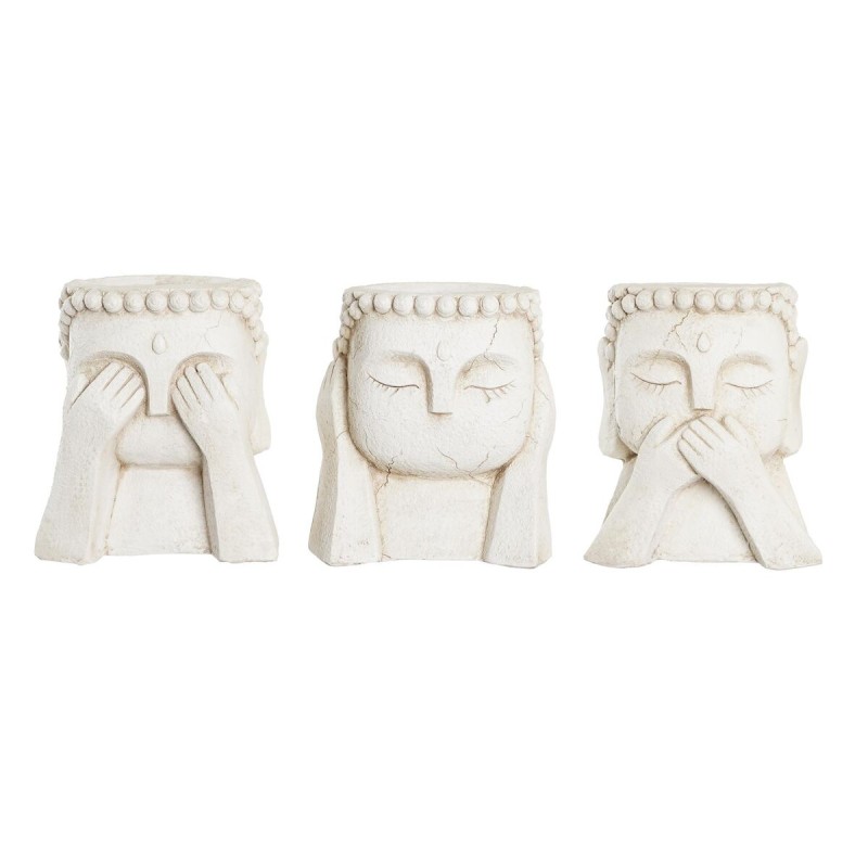 Cache-pot DKD Home Decor 26 x 22 x 28,5 cm Buda Blanc Oriental Magnésium (3 Pièces)