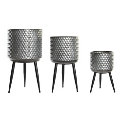 Set de pots DKD Home Decor 30 x 30 x 55 cm Noir Gris Métal Blanc Métallisé Loft