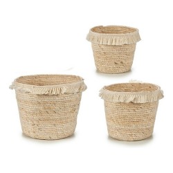 Cache-pot Beige Tissu paille Marron naturel (3 pcs)