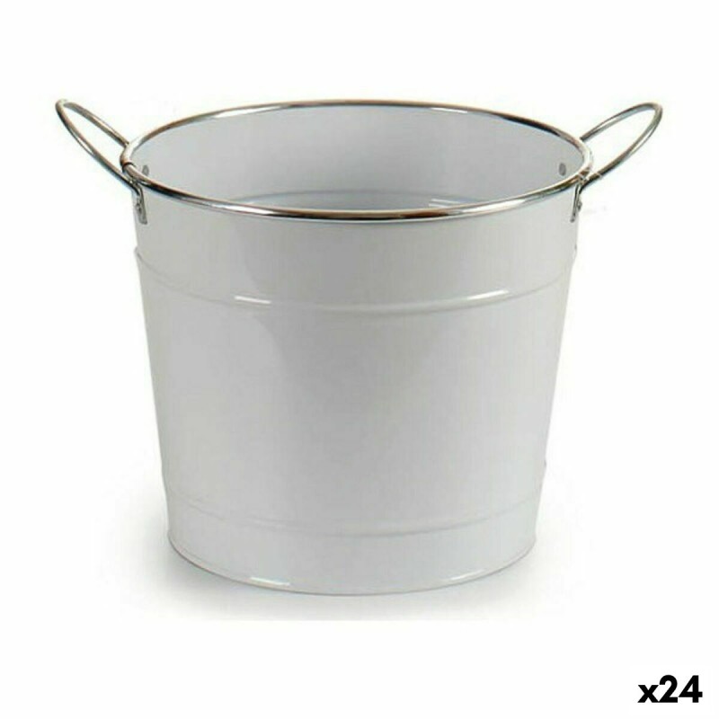 Cache-pot Avec des poignées Argenté Métal Blanc (23 x 19,5 x 30,5 cm) (24 Unités)