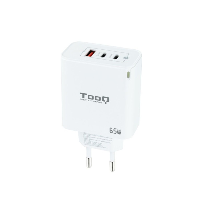 Chargeur mural TooQ Cargador de Pared GaN 2USB-C/PD + USB-A/QC 65W, Blanco Blanc 65 W