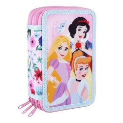 Pochette à crayons triple Princesses Disney 43 Pièces Rose (12 x 19,5 x 6,5 cm)