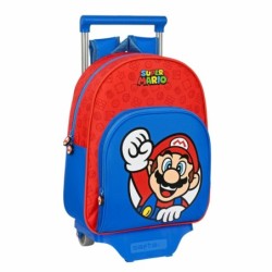 Cartable à roulettes Super Mario Rouge Bleu (28 x 34 x 10 cm)