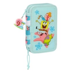 Plumier double Spongebob Stay positive Bleu Blanc (28 pcs)