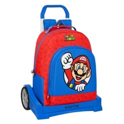 Cartable à roulettes Super Mario Rouge Bleu (32 x 42 x 15 cm)