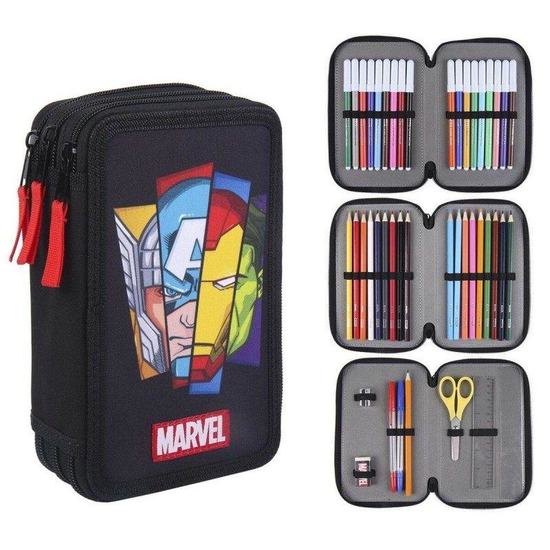 Trousse Scolaire avec Accessoires The Avengers 43 Pièces Noir (12,5 x 6,5 x 19,5 cm)