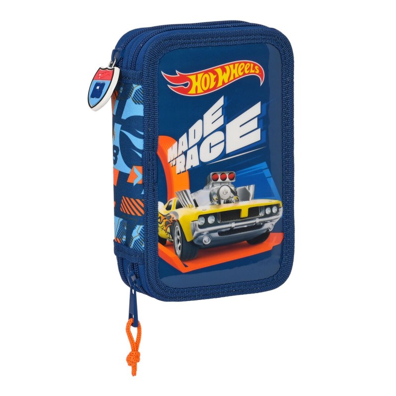 Trousse Scolaire avec Accessoires Hot Wheels Speed club Orange Blue marine (12.5 x 19.5 x 4 cm) (28 pcs)