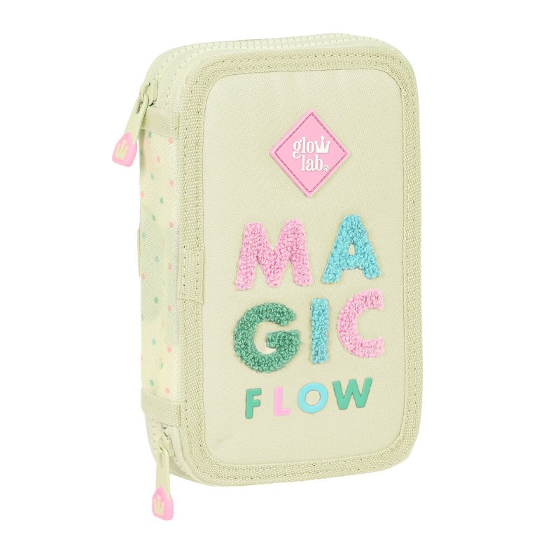 Trousse Scolaire avec Accessoires Glow Lab Magic flow Beige (12.5 x 19.5 x 4 cm) (28 pcs)