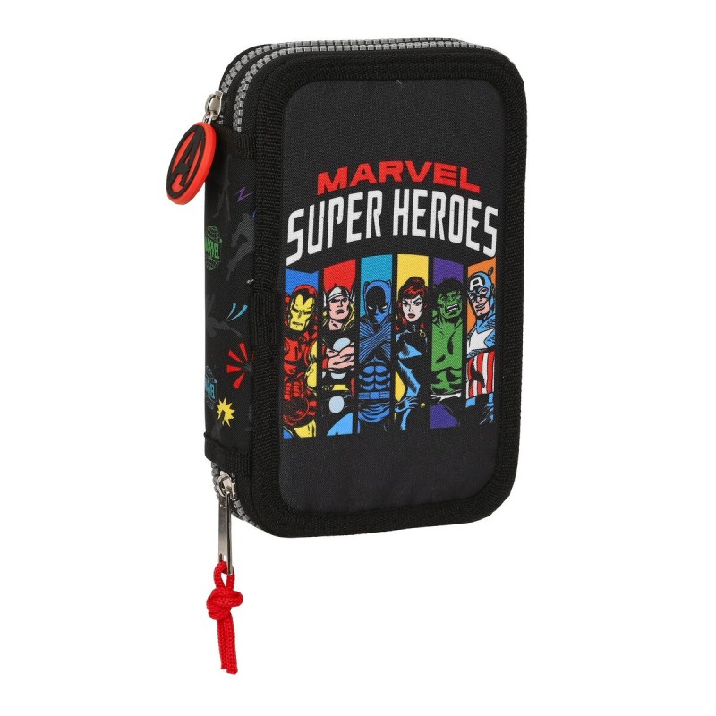 Trousse Scolaire avec Accessoires The Avengers Super heroes Noir (12.5 x 19.5 x 4 cm) (28 pcs)