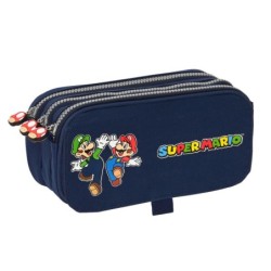 Trousse Fourre-Tout Triple Super Mario 21,5 x 10 x 8 cm Blue marine