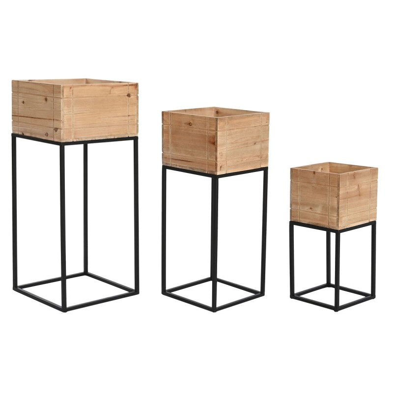 Set de pots de fleurs DKD Home Decor 33 x 33 x 80 cm Naturel Noir Métal Bois