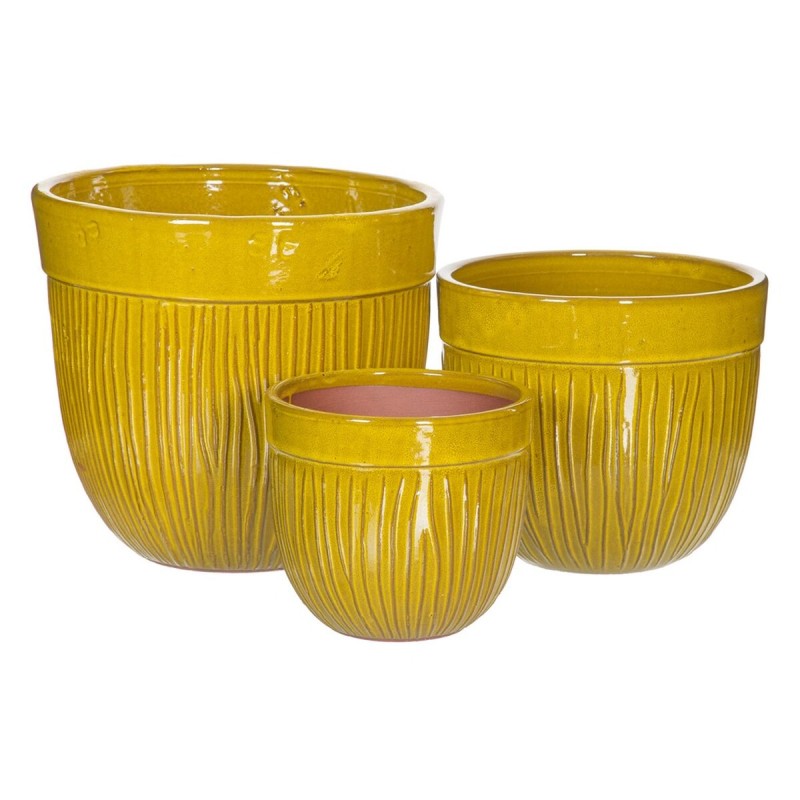 Set de pots de fleurs 38 x 38 x 35 cm Céramique Jaune (3 Pièces)